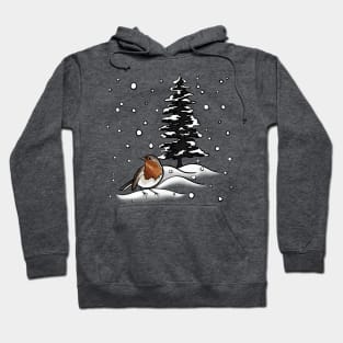 Robin and Snow Covered Trees Digital Illustration Hoodie